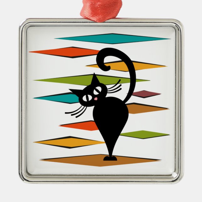 Svart kattdesign i mitten julgransprydnad metall (Framsidan)