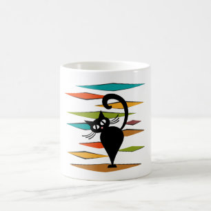 Svart kattdesign i mitten kaffemugg