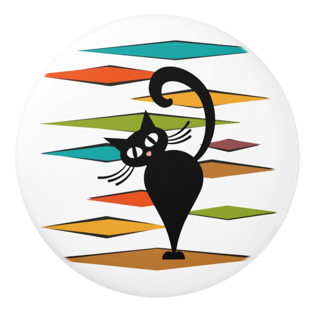 Svart kattdesign i mitten knopp (Framsidan)