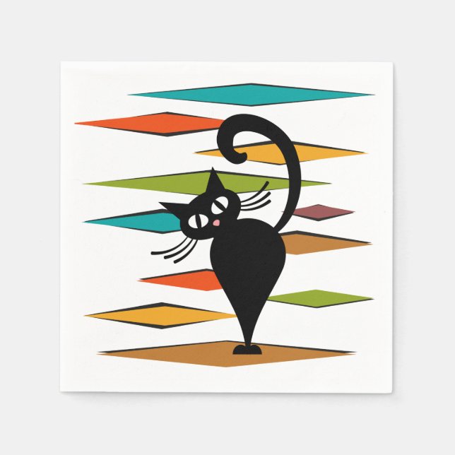 Svart kattdesign i mitten pappersservett (Framsidan)