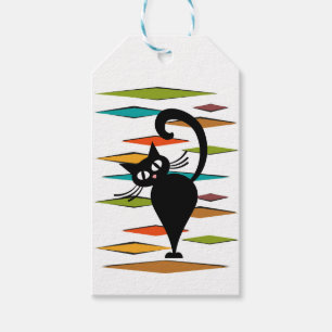 Svart kattdesign i mitten presentetikett