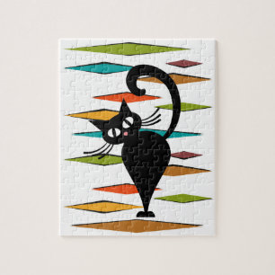Svart kattdesign i mitten pussel