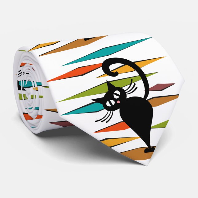 Svart kattdesign i mitten slips (Rullad)