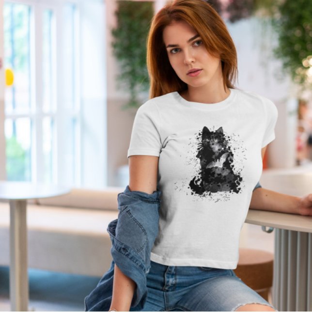 Svart kattdjur i Pocket T Shirt (Skapare uppladdad)