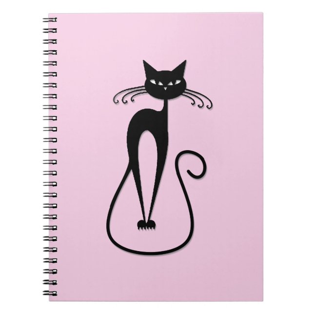 Svart kattens Rosa med vit Smala Anteckningsbok (Framsidan)
