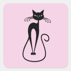 Svart kattens Rosa med vit Smala Fyrkantigt Klistermärke
