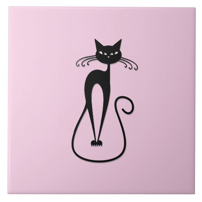 Svart kattens Rosa med vit Smala Kakelplatta (Framsidan)