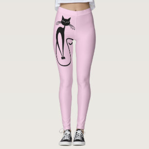 Svart kattens Rosa med vit Smala Leggings