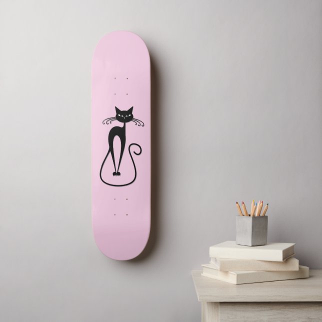 Svart kattens Rosa med vit Smala Mini Skateboard Bräda 18,5 Cm (Väggkonst)