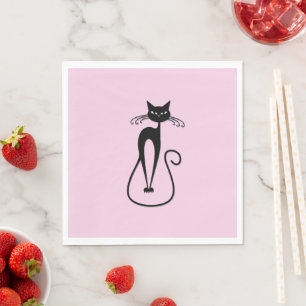 Svart kattens Rosa med vit Smala Pappersservett