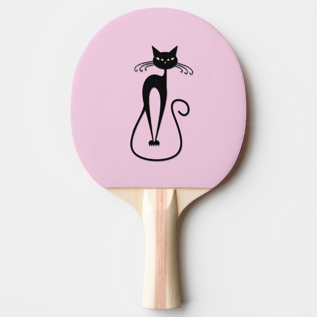 Svart kattens Rosa med vit Smala Pingisracket (Framsidan)
