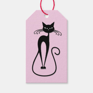 Svart kattens Rosa med vit Smala Presentetikett