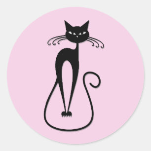 Svart kattens Rosa med vit Smala Runt Klistermärke