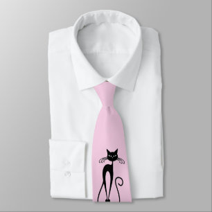 Svart kattens Rosa med vit Smala Slips