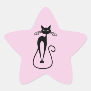 Svart kattens Rosa med vit Smala Stjärnformat Klistermärke