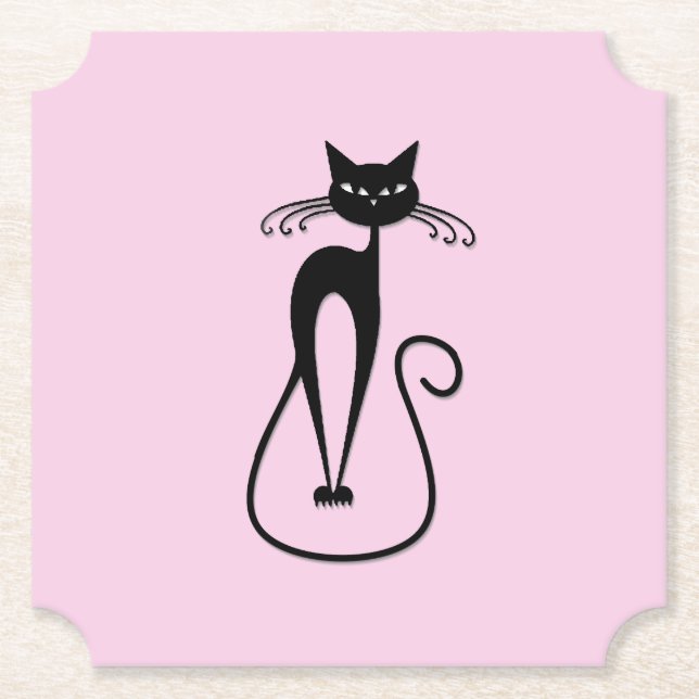 Svart kattens Rosa med vit Smala Underlägg Papper (Framsida)