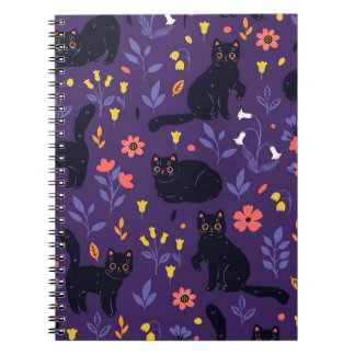 Svart Katter och Vilda Blommor mönster Anteckningsbok