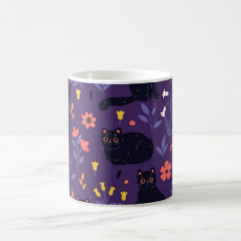 Svart Katter och Vilda Blommor mönster Kaffemugg