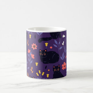 Svart Katter och Vilda Blommor mönster Kaffemugg
