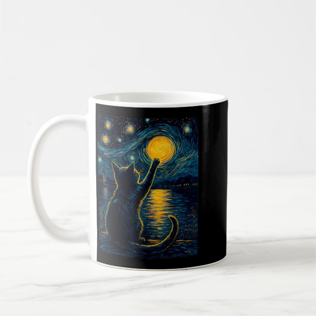Svart Katters Älskare Stjärnklar Natt Vincent Van  Kaffemugg (Vänster)
