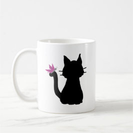 Svart kattersilhuett Rosa fjäril Kaffemugg