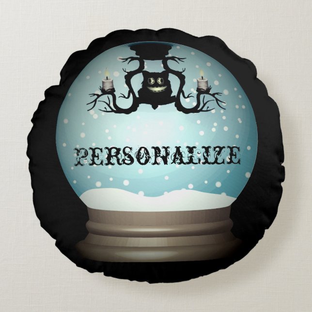 Svart kattfallare höstglob snö rund kudde (Framsidan)