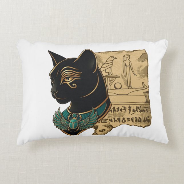 Svart kattfaraodisk design prydnadskudde (Framsidan)