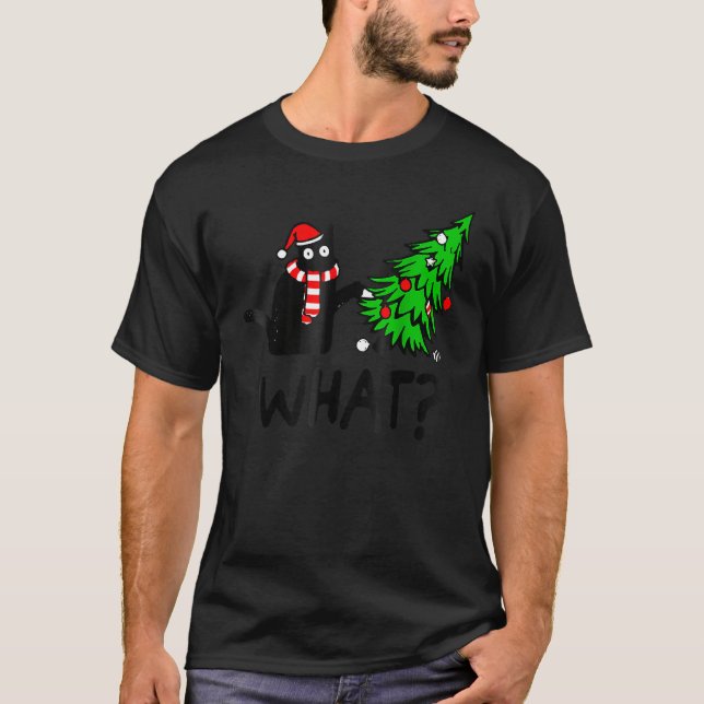 Svart kattgåva som trycker Julgran över kattvete T Shirt (Framsida)