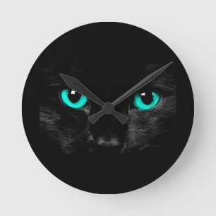 Svart kattgröntögon rund klocka