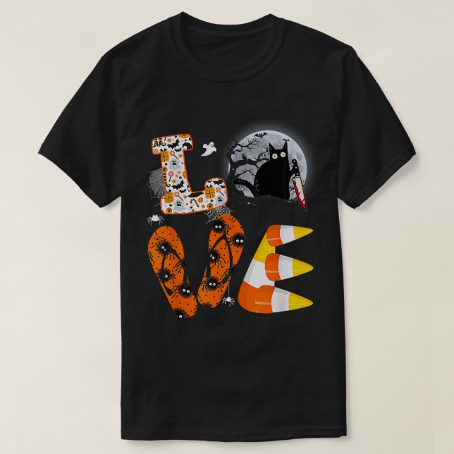 Svart katthalloween costume knivar söt kattunge äl t shirt (Design framsida)