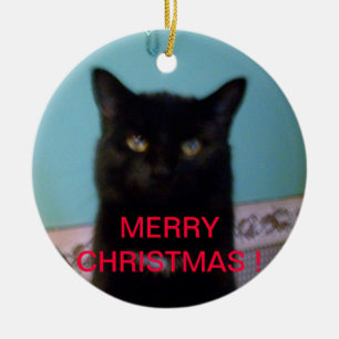Svart kattjul julgransprydnad keramik