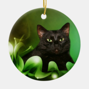 Svart kattjul julgransprydnad keramik