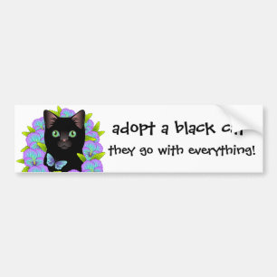 Svart kattkärlek adopterar en skyddkatt! Blom- Bildekal