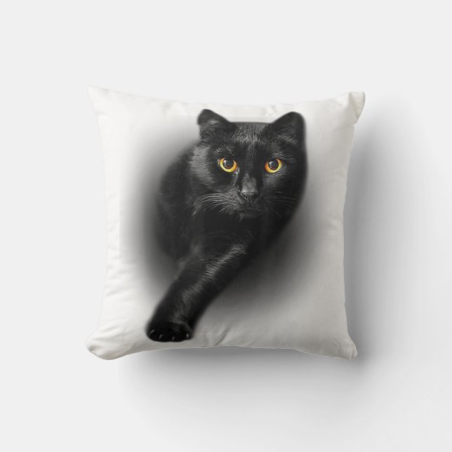 Svart kattkattkuddar vid gulten ögon kudde (Framsida)
