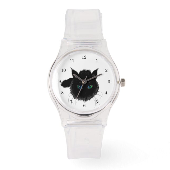Svart Kattklocka Armbandsur (Framsida)