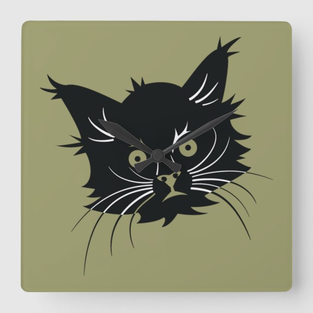 svart kattklocka fyrkantig klocka (Framsida)