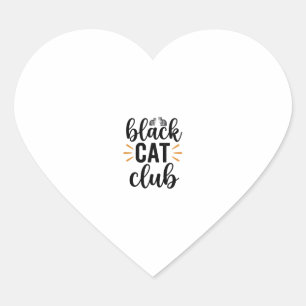 Svart kattklubb Vintage Kattälskare Vector Design_ Hjärtformat Klistermärke