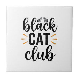 Svart Kattklubb Vintage Kattälskare Vector Design_ Kakelplatta