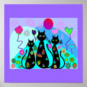 Svart kattkonst "fantasikatter av sommaren ", poster