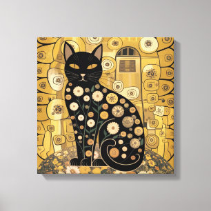 Svart kattkonst i Gustav Klimts dekorativa stil me Canvastryck