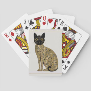 Svart kattkonst i Gustav Klimts dekorativa stil me Casinokort