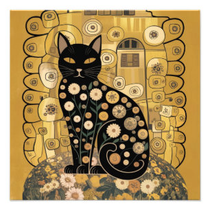 Svart kattkonst i Gustav Klimts dekorativa stil me Fototryck