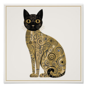 Svart kattkonst i Gustav Klimts dekorativa stil me Fototryck