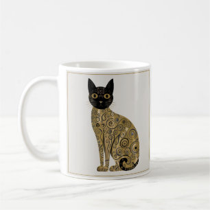 Svart kattkonst i Gustav Klimts dekorativa stil me Kaffemugg