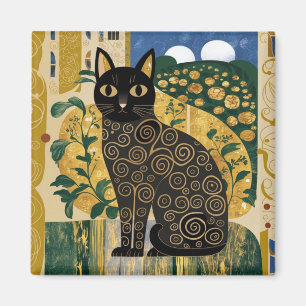 Svart kattkonst i Gustav Klimts dekorativa stil me Magnet
