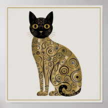 Svart kattkonst i Gustav Klimts dekorativa stil me