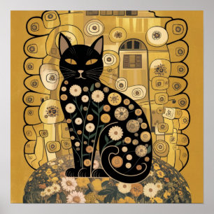 Svart kattkonst i Gustav Klimts dekorativa stil me Poster
