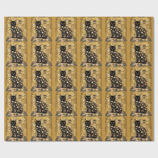 Svart kattkonst i Gustav Klimts dekorativa stil me Presentpapper (Platt)