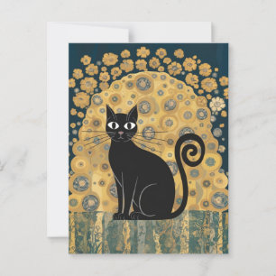 Svart kattkonst i Gustav Klimts dekorativa stil me Vykort