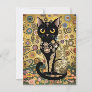 Svart kattkonst i Gustav Klimts dekorativa stil me Vykort